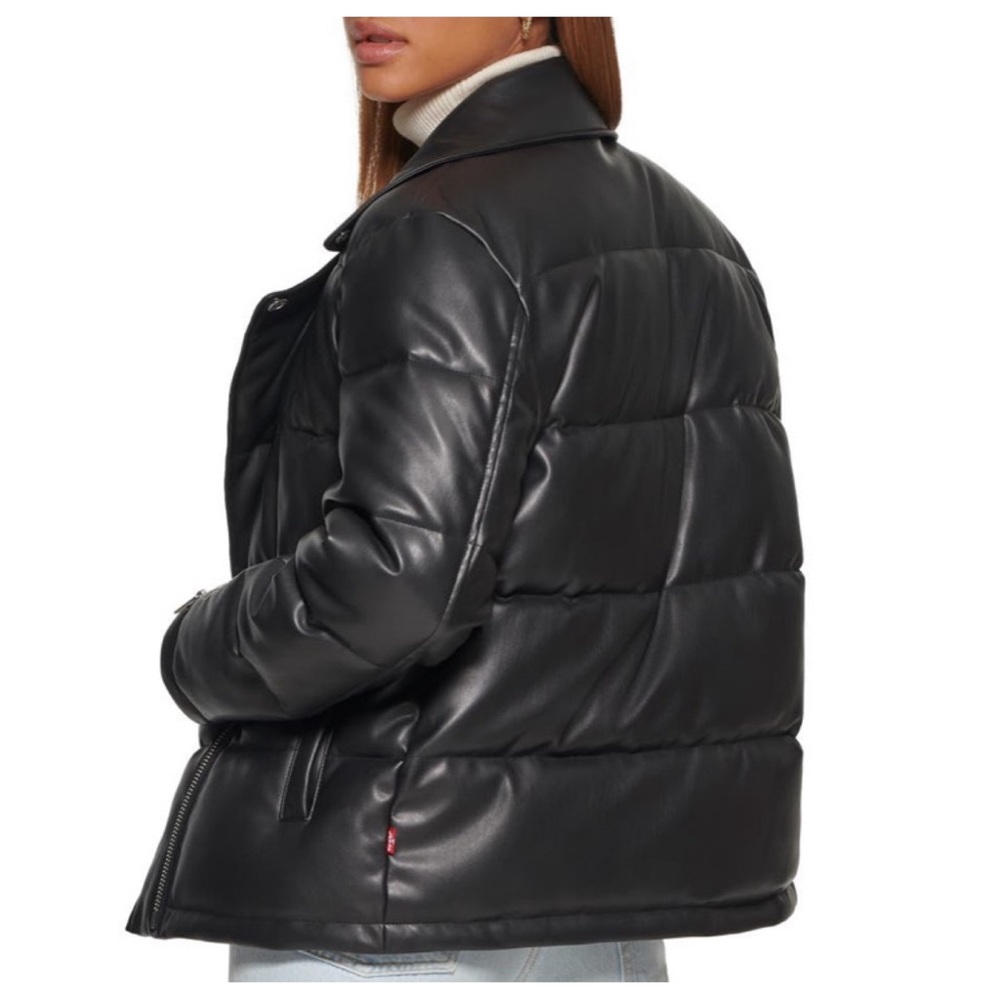 Levi's Black Moto Puffer Faux Leather Jacket Sz M NWT! - Picture 4 of 7